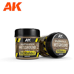 Splatter effects wet ground da AK Interactive. Pote de 100ml - Para criar salpicos de terra molhada e acumulação em veículos, dioramas, etc