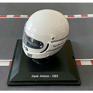 Mini capacete à escala 1/5 da Spark do piloto René Arnoux referente à época de F1 de 1983