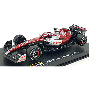 Bburago Alfa Romeo C42 F1 #77 do piloto Valteri Bottas (incluindo piloto com capacete) referente à temporada 2022