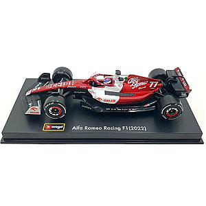 Bburago Alfa Romeo C42 F1 #77 do piloto Valteri Bottas (incluindo piloto com capacete) referente à temporada 2022