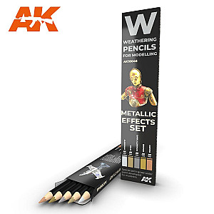 Metallics: effect set da AK Interactive - Conjunto especial de metálicos pode fazer efeitos incríveis (em metralhadoras, alumínio visto após lascar e efeitos de bronze ou cobre, etc)