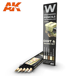 Dirt: marks set da AK Interactive - Conjunto para adicionar efeitos como poeira, gordura e combinar muitos tipos de sujidade nos seus dioramas