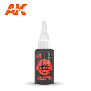 Black widow ultra resistant cyanocrylate glue da AK Interactive - Cola extra forte, baixa viscosidade, com uma formulação especial para metais, borracha e plásticos