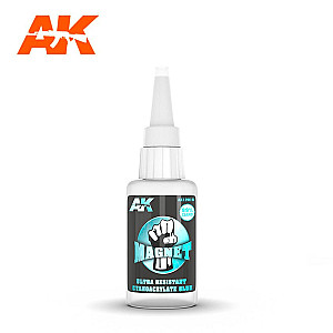 Magnet ultra resistant cyanocrylate glue da AK Interactive - Cola de secagem rápida, extra forte, baixa viscosidade, especialmente formulada para aderência entre materiais que podem até ter uma superfície ácida