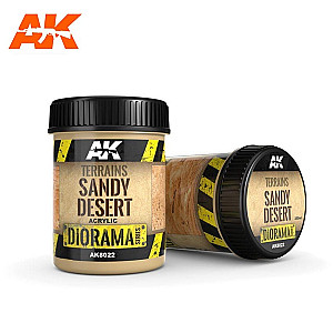 Terrains sandy desert da AK Interactive - Perfeito para recriar terrenos desertos, possuindo uma cor diferente da Areia do Deserto, o Deserto de Areia é mais vermelho e um produto texturizado mais espesso. Pote de 250ml