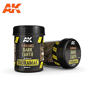 Terrains dark earth da AK Interactive - Para recriar tons escuros ricos da Terra em dioramas onde uma textura espessa e densa é desejada. Pote de 250ml