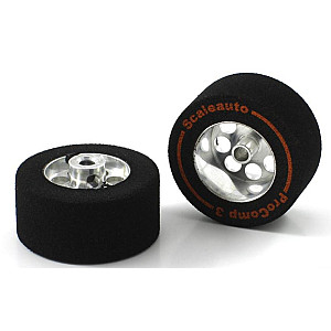 Roda de espuma Procomp-3 para eixo de 3mm da Scaleauto com as dimensões 27.5 x13mm. Jante ø17mm