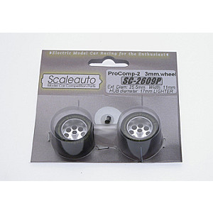 Roda de espuma Procomp-2 para eixo de 3mm da Scaleauto com as dimensões 25.5x11mm. Jante ø17mm