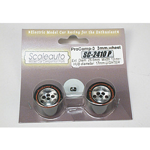 Roda de espuma Procomp-3 para eixo 3mm da Scaleauto com as dimensões 25.5x13mm. Jante ø17mm