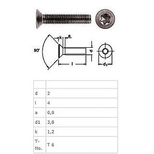 Parafusos Torx M2x4mm "cabeça cónica" para chassis (x25)